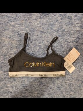 NWT Calvin Klein Black Bralette with Gold Logo
